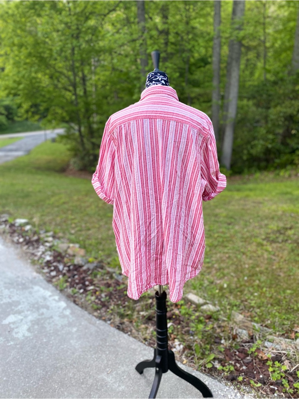 Woman Within Pink & White Striped Button Up Oversized Shirt Size 1X - Picture 4 of 12